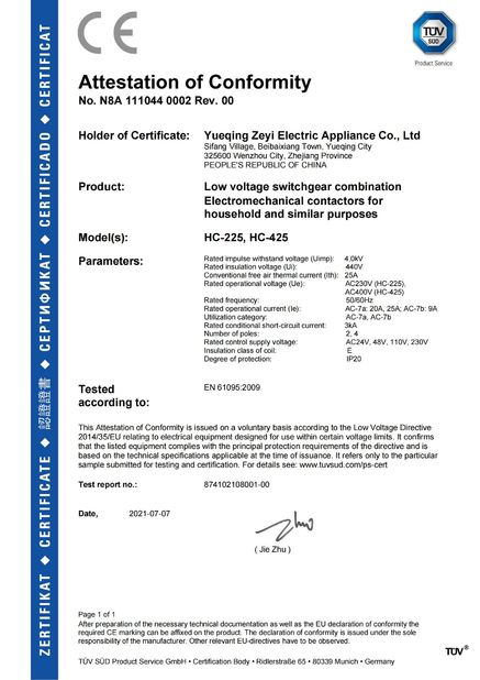 Porcelana YueQing ZEYI Electrical Co., Ltd. certificaciones